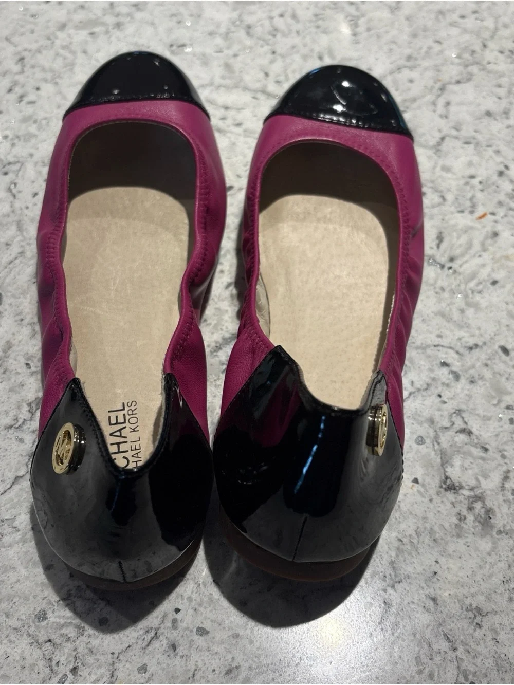Michael Kors Fuchsia and Black Cap Toe Ballet Flats